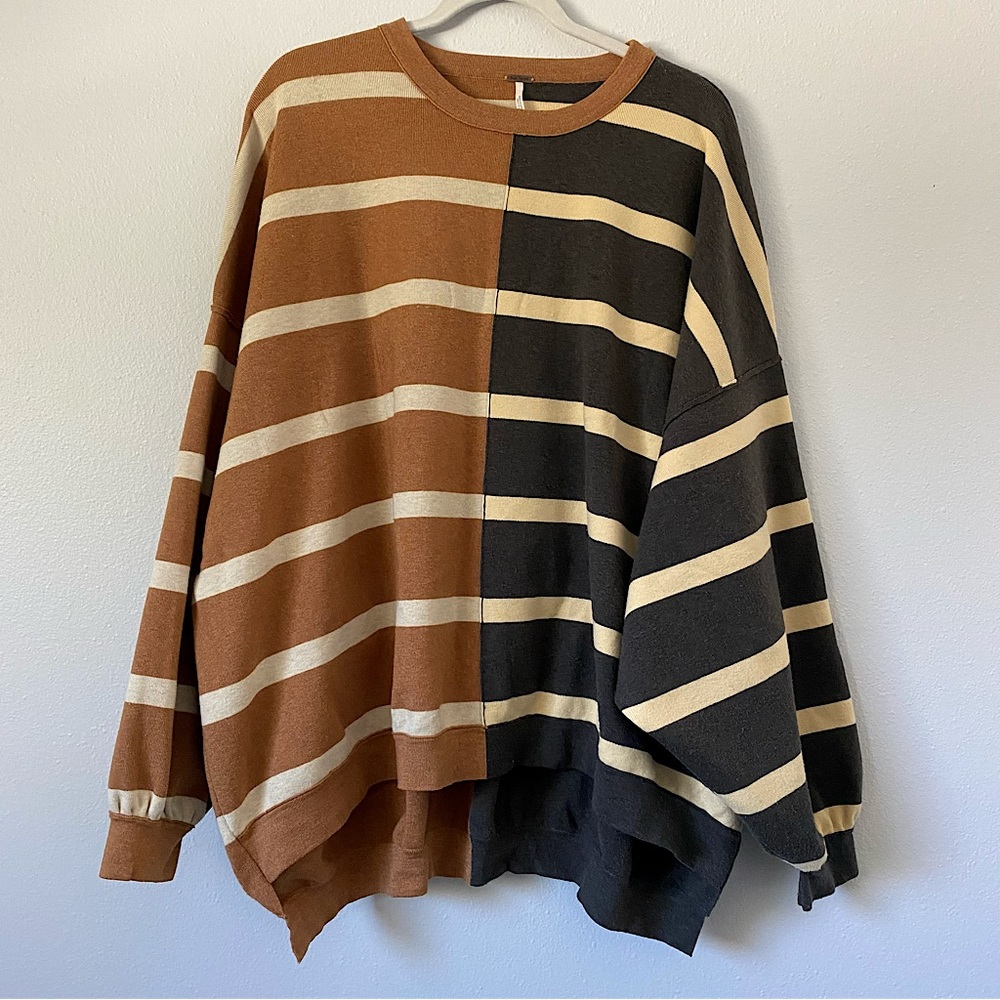 Free People Uptown Stripe Pullover Spiced Oatmeal Combo Size M LIKE NEW